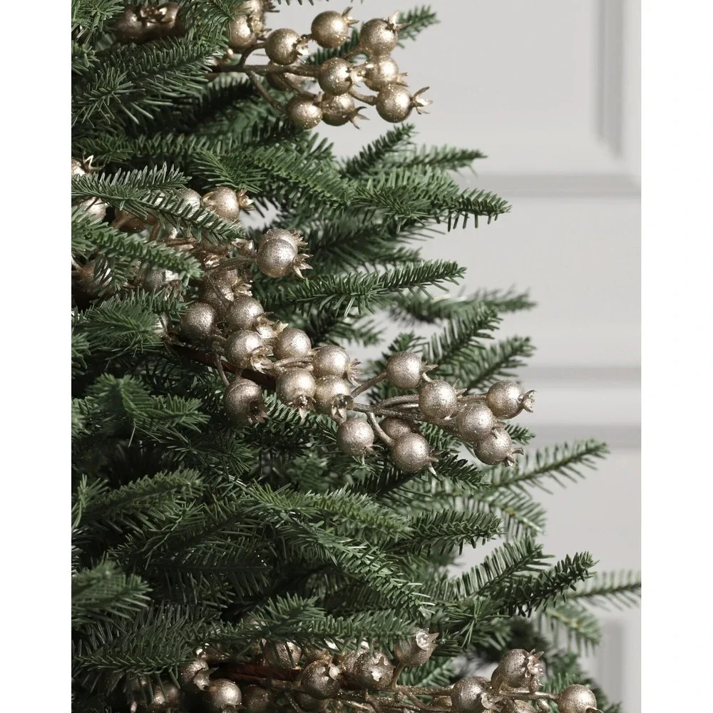 Balsam Hill Berry Christmas Tree Picks Champagne Gold Glitter 27 Inch